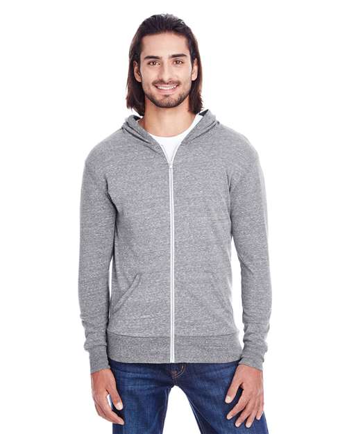 Load image into Gallery viewer, Threadfast Apparel 302Z Unisex Triblend Full-Zip Lightweight Hooded Sweatshirt - Grey Triblend