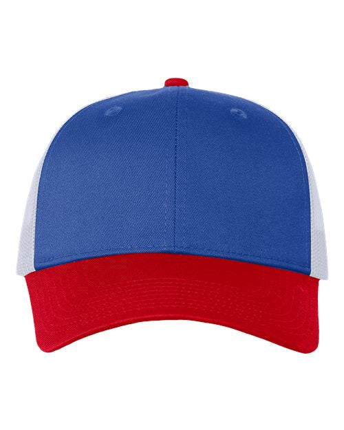 Load image into Gallery viewer, Valucap VC400 Mesh-Back Twill Trucker Cap - Royal/ White/ Red