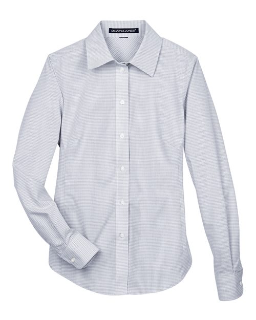 Load image into Gallery viewer, Devon & Jones DG510W Women's Crown Collection® Micro Tattersall Woven Dress Shirt - White/ Navy/ Crystal