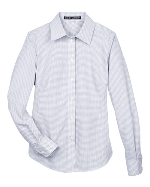 Load image into Gallery viewer, Devon & Jones DG510W Women's Crown Collection® Micro Tattersall Woven Dress Shirt - White/ Silver/ Slate