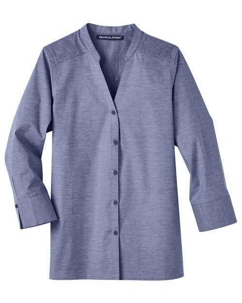 Load image into Gallery viewer, Devon & Jones DG562W Women's Crown Collection® Stretch Pinpoint Chambra Three-Quarter Sleeve Shirt - Navy