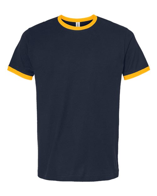 Load image into Gallery viewer, Unisex Fine Jersey Ringer T-Shirt - Navy/ Gold