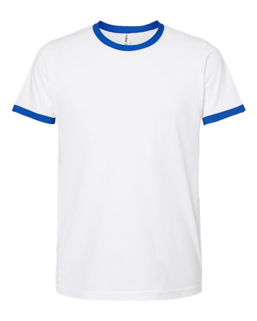 Load image into Gallery viewer, Unisex Fine Jersey Ringer T-Shirt - White/ Royal