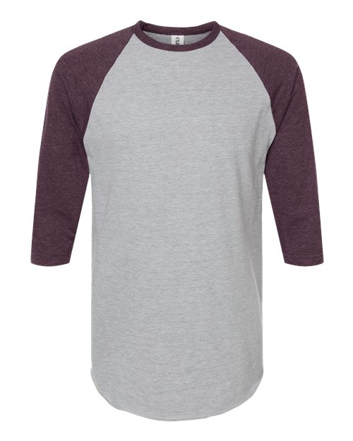 Load image into Gallery viewer, Unisex Fine Jersey Raglan T-Shirt - Heather Grey/ Heather Maroon