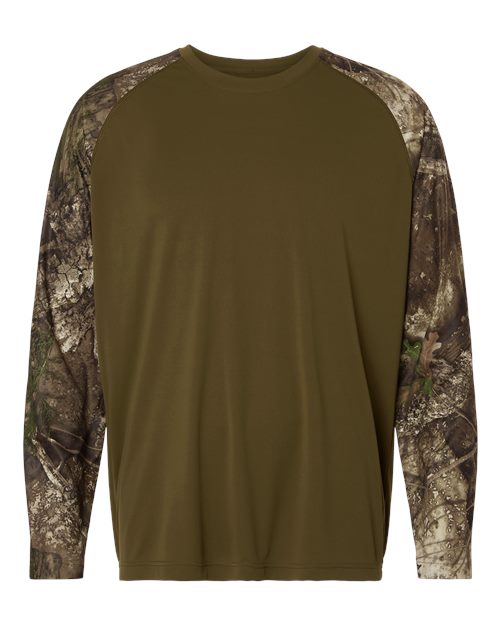Load image into Gallery viewer, RealTree RT3104 Unisex Realtree® Performance Colorblocked Long Sleeve T-Shirt - Camo/ Green