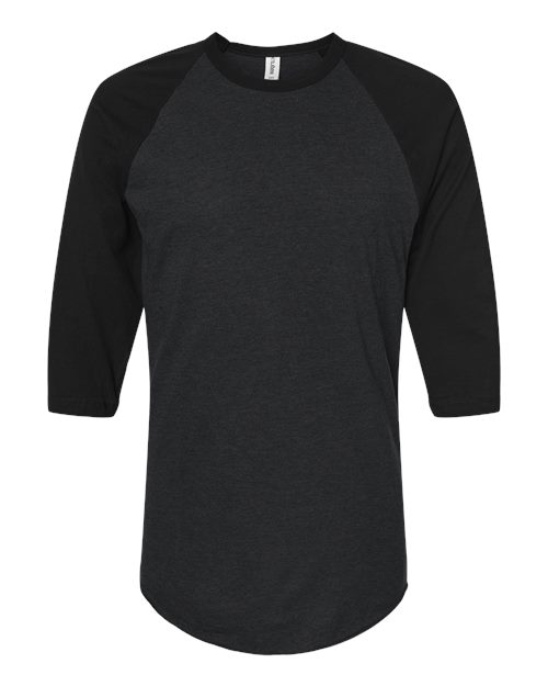 Load image into Gallery viewer, Unisex Fine Jersey Raglan T-Shirt - Heather Black/ Black