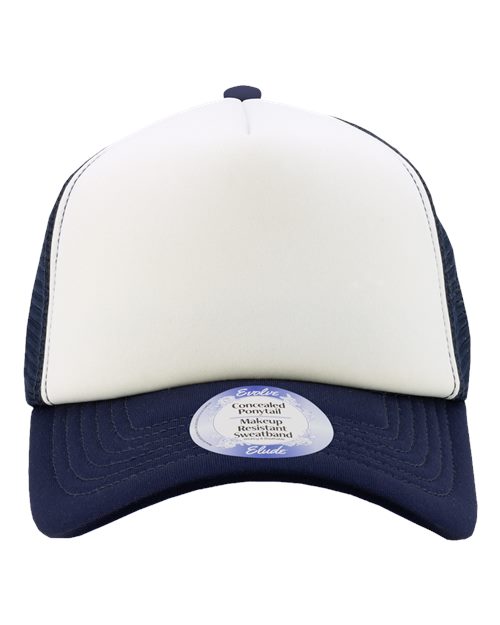 Load image into Gallery viewer, Infinity Her ROSIE Women's Foam Trucker Cap - White/ Dark Navy/ Waves