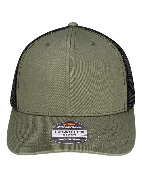 Load image into Gallery viewer, Pukka 6101M Charter Six-Panel Cap - Olive Green/ Black
