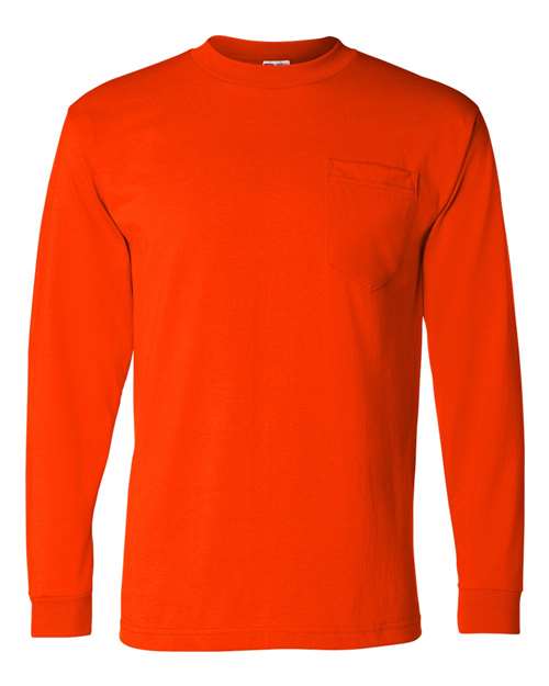 Load image into Gallery viewer, Unisex USA-Made 50/50 Long Sleeve Pocket T-Shirt - Safety Orange