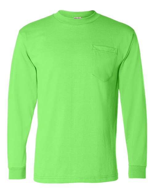 Load image into Gallery viewer, Unisex USA-Made 50/50 Long Sleeve Pocket T-Shirt - Safety Green