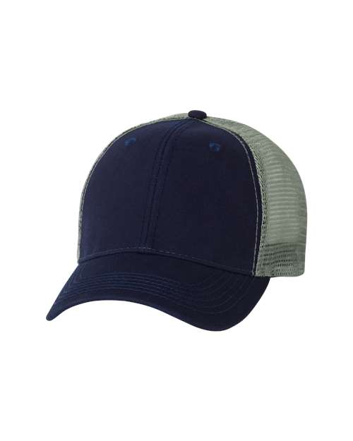 Load image into Gallery viewer, Valucap AH80 Bio-Washed Trucker Cap - Navy/ Grey