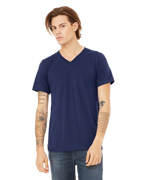Load image into Gallery viewer, Unisex Triblend V-Neck Tee — blank t-shirt for DTF printing