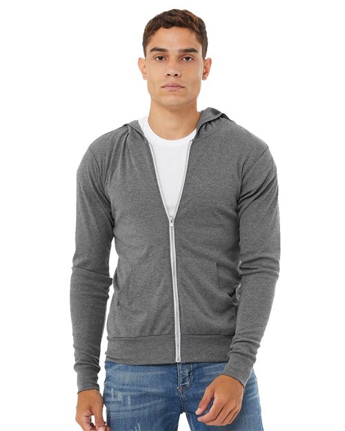 Load image into Gallery viewer, Unisex Triblend Lightweight Full-Zip Hooded Long Sleeve Tee — blank t-shirt for DTF printing