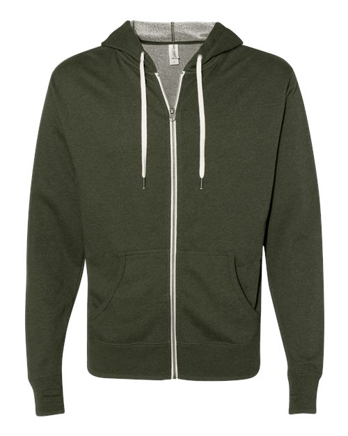 Load image into Gallery viewer, Unisex Heathered French Terry Full-Zip Hooded Sweatshirt - Olive Heather