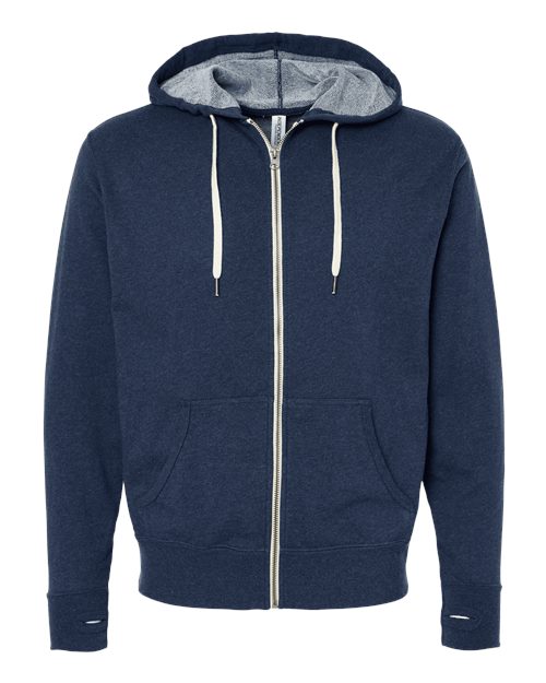 Load image into Gallery viewer, Unisex Heathered French Terry Full-Zip Hooded Sweatshirt - Navy Heather