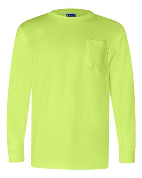 Load image into Gallery viewer, Unisex Union-Made Long Sleeve Pocket T-Shirt - Lime Green