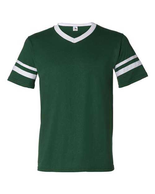 Load image into Gallery viewer, Augusta Sportswear 360 V-Neck Jersey with Striped Sleeves - Dark Green/ White