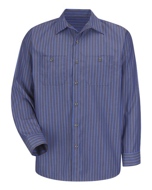 Load image into Gallery viewer, Red Kap SP14 Men's Industrial Long Sleeve Work Shirt - Grey/ Blue Stripe
