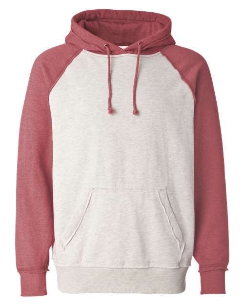 Load image into Gallery viewer, J. America 8885 Men's Vintage Heather Hooded Sweatshirt - Oatmeal Heather/ Simply Red Heather