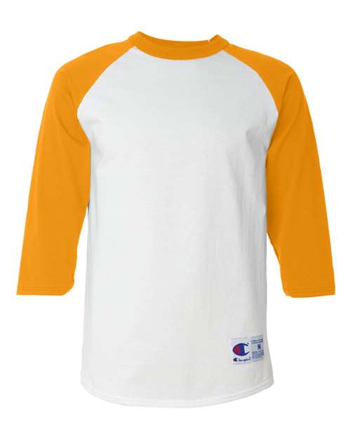 Load image into Gallery viewer, Unisex Raglan Sleeve Baseball T-Shirt - White/ Gold