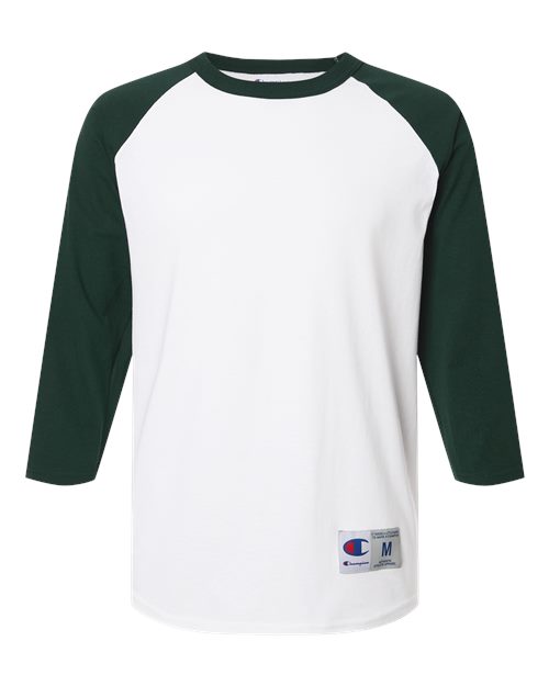 Load image into Gallery viewer, Unisex Raglan Sleeve Baseball T-Shirt - White/ Dark Green