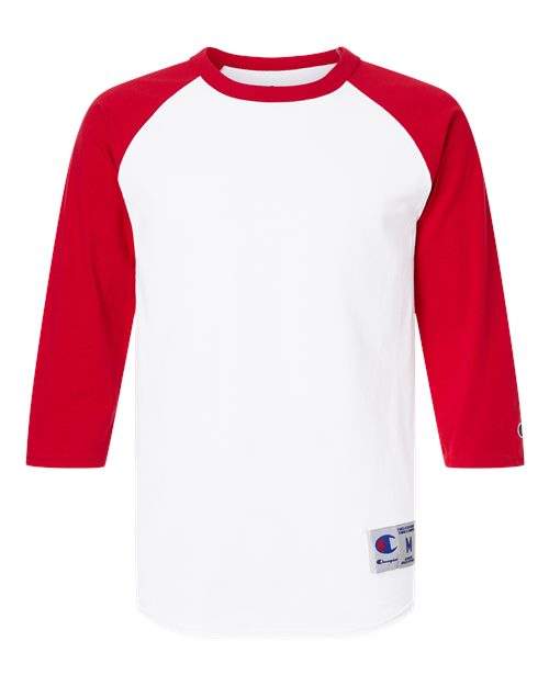Load image into Gallery viewer, Unisex Raglan Sleeve Baseball T-Shirt - White/ Scarlet