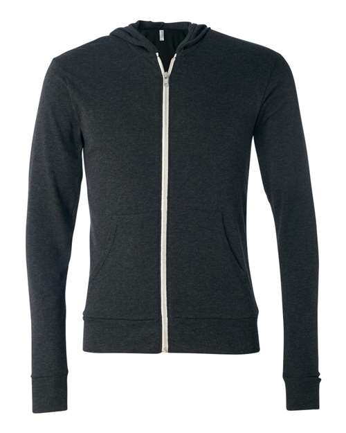 Load image into Gallery viewer, Unisex Triblend Lightweight Full-Zip Hooded Long Sleeve Tee — product photo 1