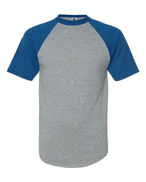 Load image into Gallery viewer, Augusta Sportswear 423 Unisex Raglan Baseball Jersey - Athletic Heather/ Royal