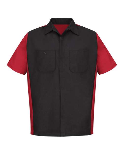 Load image into Gallery viewer, Red Kap SY20 Men's Short Sleeve Automotive Crew Shirt - Black/ Red