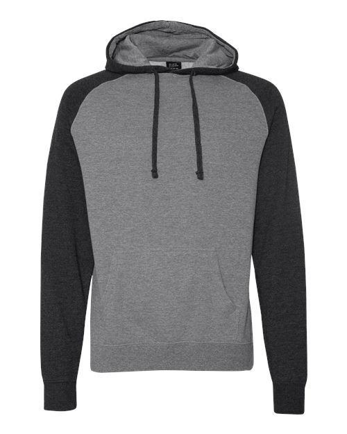 Load image into Gallery viewer, Unisex Raglan Hooded Sweatshirt - Gunmetal Heather/ Charcoal Heather