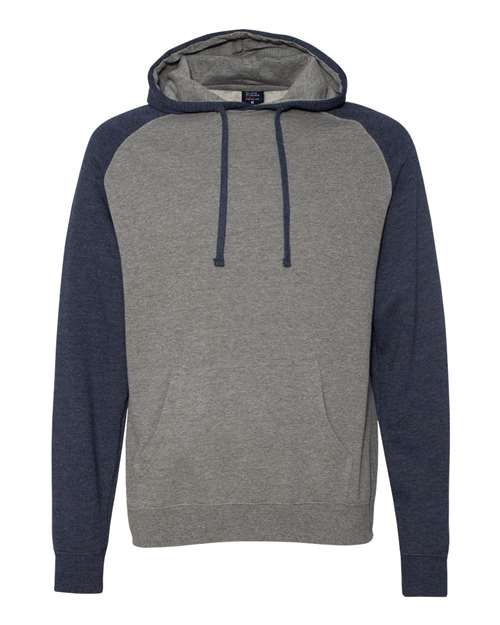 Load image into Gallery viewer, Unisex Raglan Hooded Sweatshirt - Gunmetal Heather/ Classic Navy Heather