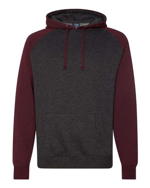 Load image into Gallery viewer, Unisex Raglan Hooded Sweatshirt - Charcoal Heather/ Burgundy Heather