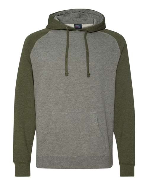 Load image into Gallery viewer, Unisex Raglan Hooded Sweatshirt - Gunmetal Heather/ Army Heather
