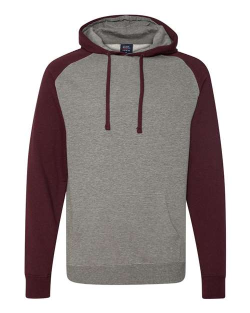 Load image into Gallery viewer, Unisex Raglan Hooded Sweatshirt - Gunmetal Heather/ Burgundy Heather