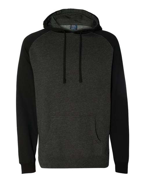 Load image into Gallery viewer, Unisex Raglan Hooded Sweatshirt - Charcoal Heather/ Black