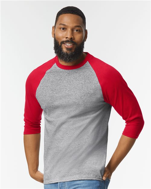 Load image into Gallery viewer, Unisex Heavy Cotton™ Raglan Three-Quarter Sleeve T-Shirt — blank t-shirt for DTF printing