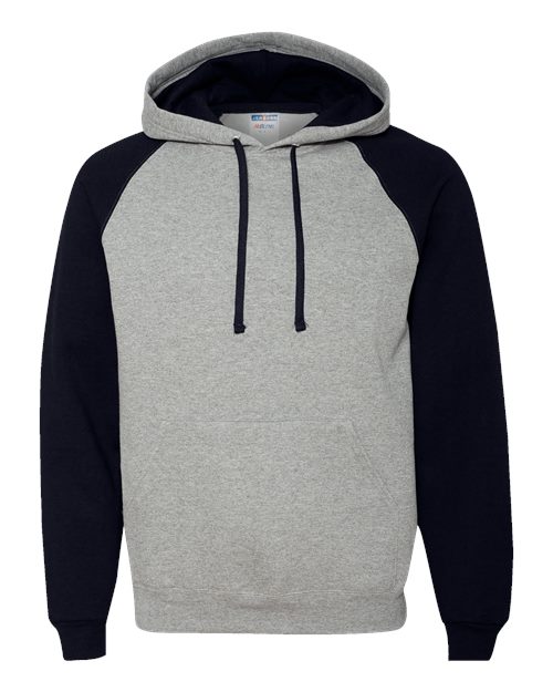 Load image into Gallery viewer, Unisex Nublend® Colorblocked Raglan Hooded Sweatshirt - Oxford/ Black
