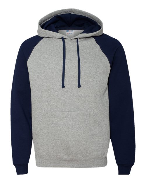 Load image into Gallery viewer, Unisex Nublend® Colorblocked Raglan Hooded Sweatshirt - Oxford/ J. Navy