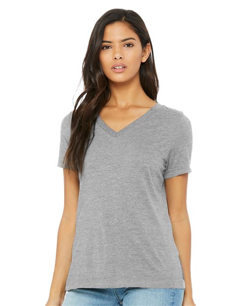 Load image into Gallery viewer, Women's Relaxed Heather CVC V-Neck Tee — blank t-shirt for DTF printing
