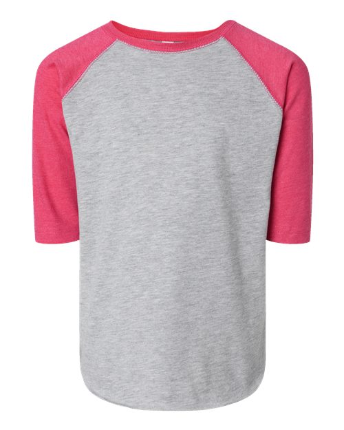 Load image into Gallery viewer, Toddler Baseball Fine Jersey Three-Quarter Sleeve Tee - Vintage Heather/ Vintage Hot Pink
