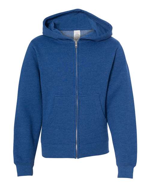 Load image into Gallery viewer, Youth Midweight Full-Zip Hooded Sweatshirt - Royal Heather