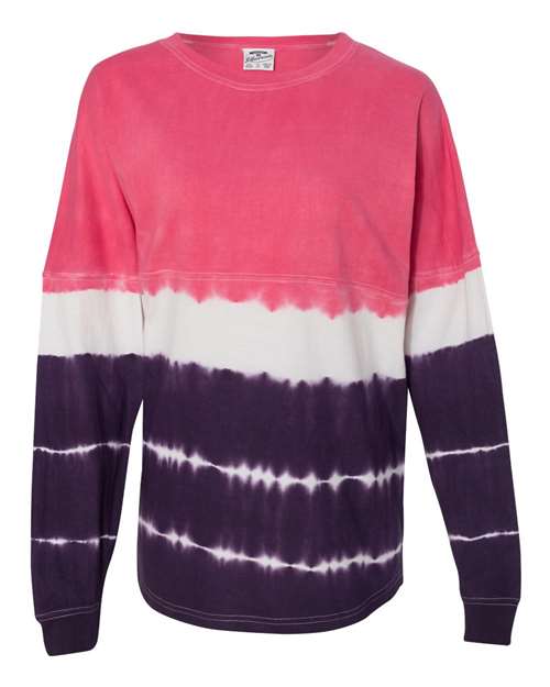 Load image into Gallery viewer, J. America 8229 Unisex Game Day Jersey Long Sleeve T-Shirt - Wildberry/ Very Berry Tie-Dye