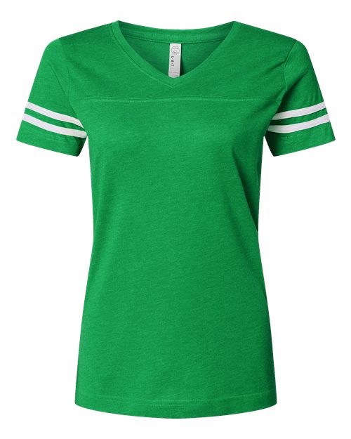 Load image into Gallery viewer, LAT 3537 Women's Football V-Neck Fine Jersey Tee - Vintage Green/ White