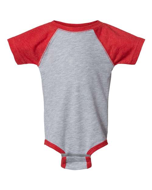 Load image into Gallery viewer, Infant Baseball Fine Jersey Bodysuit - Vintage Heather/ Vintage Red