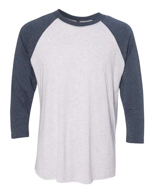 Load image into Gallery viewer, Unisex Triblend Three-Quarter Raglan T-Shirt - Indigo Sleeves/ Heather White Body