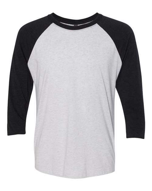 Load image into Gallery viewer, Unisex Triblend Three-Quarter Raglan T-Shirt - Vintage Black Sleeves/ Heather White Body