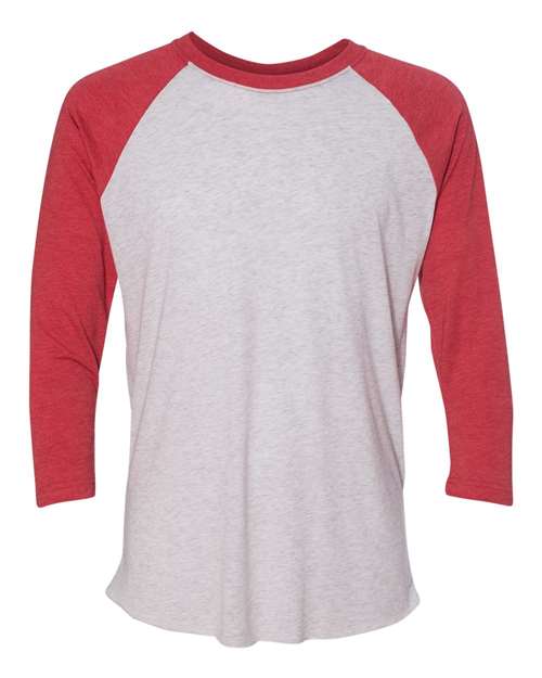 Load image into Gallery viewer, Unisex Triblend Three-Quarter Raglan T-Shirt - Vintage Red Sleeves/ Heather White Body