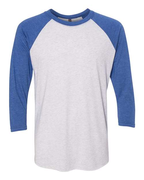 Load image into Gallery viewer, Unisex Triblend Three-Quarter Raglan T-Shirt - Vintage Royal Sleeves/ Heather White Body
