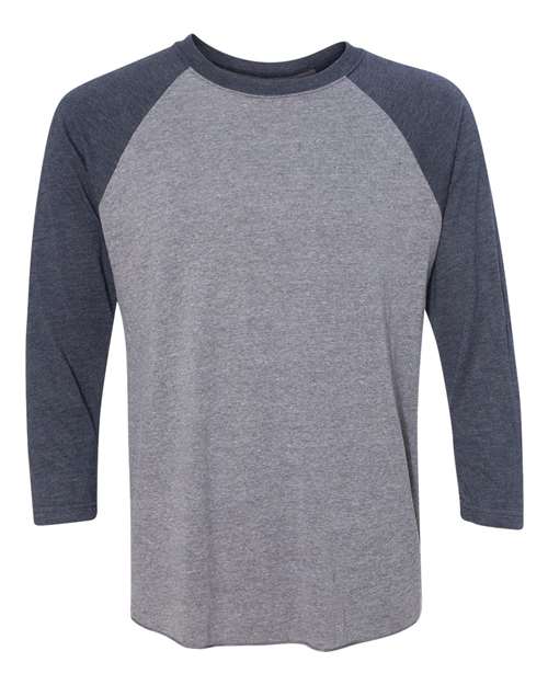 Load image into Gallery viewer, Unisex Triblend Three-Quarter Raglan T-Shirt - Vintage Navy Sleeves/ Premium Heather Body