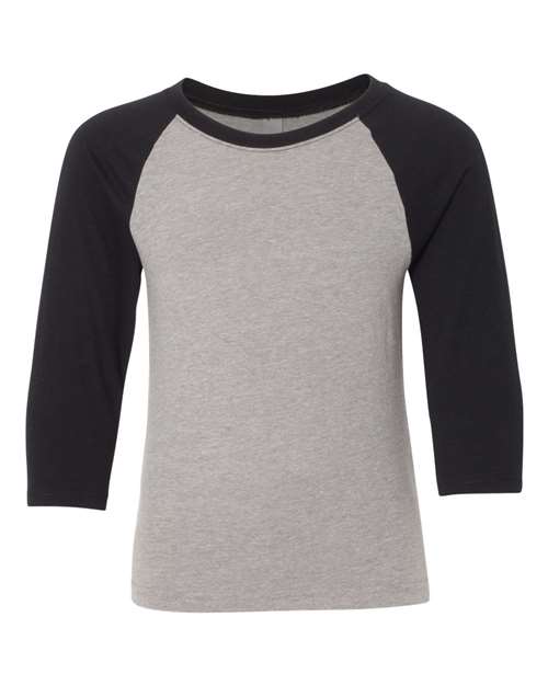 Load image into Gallery viewer, Youth CVC Three-Quarter Sleeve Raglan T-Shirt - Black Sleeves/ Dark Heather Grey Body